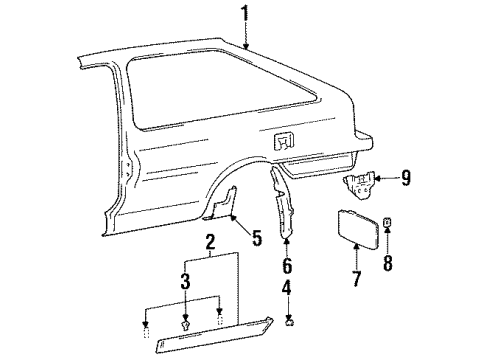 1994 Mitsubishi Precis Outer Components - Quarter Panel Bumper-Fuel Filler Door Outsidelam Diagram for 87551-24001