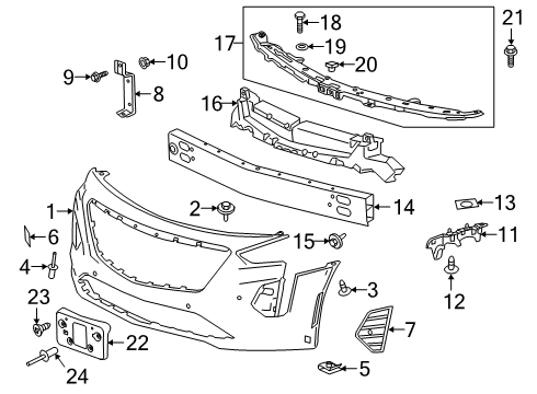 2020 Cadillac CT6 Front Bumper Bumper Cover Diagram for 84713015