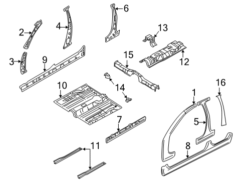 2002 Kia Rio Center Pillar, Hinge Pillar, Rocker, Exterior Trim, Floor & Rails Bracket-TBAR Diagram for 0K30A5361X