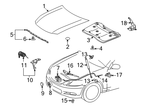 2011 Lexus GS450h Hood & Components Safety Catch Spring Diagram for 90508-18120