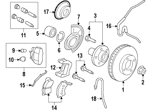 2010 Mercury Mariner Front Brakes Brake Pads Clip Diagram for 5L8Z-2068-AA