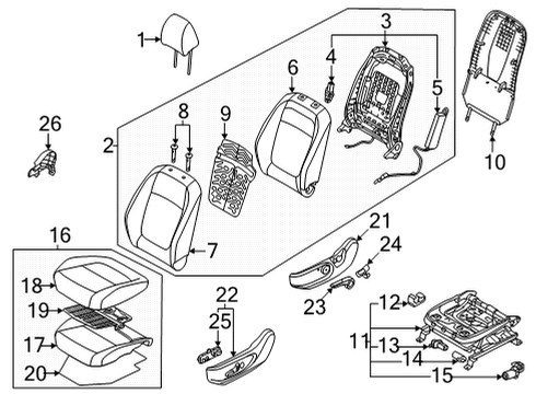 2022 Kia Seltos Driver Seat Components Front Back Covering Assembly Diagram for 88360Q5000A7B