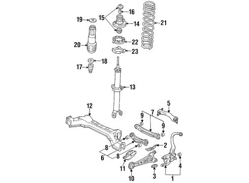 1992 Honda Accord Rear Suspension Components, Lower Control Arm, Upper Control Arm, Stabilizer Bar Rubber, Rear Shock Absorber Mounting (Yusa) Diagram for 52725-SM1-A02