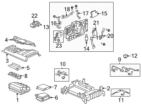 2011 Honda Insight Electrical Components Cover, Pcu Diagram for 1B650-RBJ-000