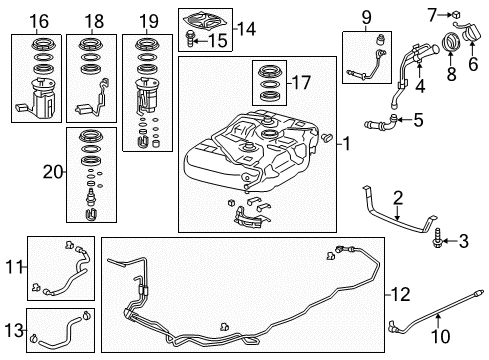 2012 Honda Odyssey Senders Band, Fuel Tank Mounting Center Diagram for 17526-TK8-A00