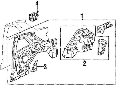 1998 Honda Prelude Inner Structure - Quarter Panel Wheelhouse, R. RR. Diagram for 64330-S30-300ZZ