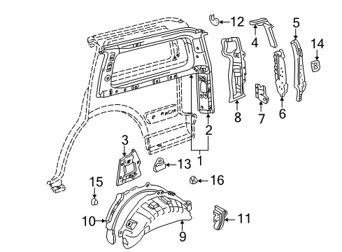 1998 Toyota Land Cruiser Inner Structure - Quarter Panel Inner Wheelhouse Diagram for 61608-60290