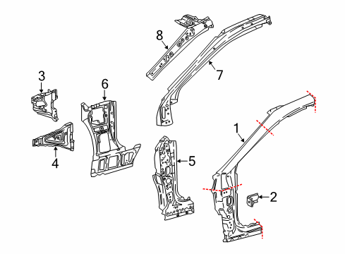 2020 Toyota Camry Hinge Pillar Inner Windshield Pillar Diagram for 61204-06210