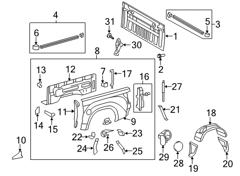 2007 Toyota Tundra Front & Side Panels Track Assembly Diagram for 65335-0C011