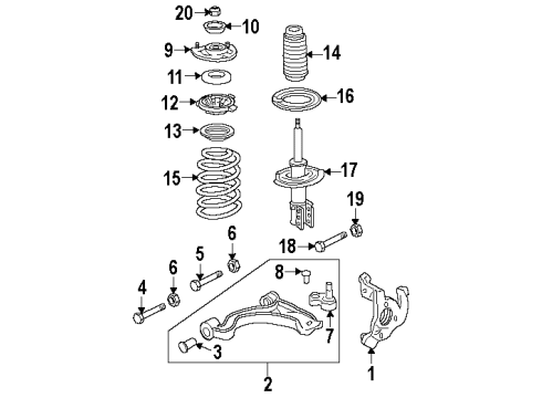 2003 Oldsmobile Aurora Front Suspension Components, Lower Control Arm, Stabilizer Bar Seat, Front Spring Diagram for 22189859