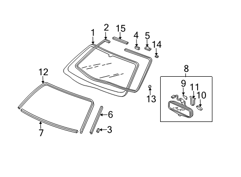 2001 Acura TL Windshield Glass, Reveal Moldings Cover, Bracket (Black) Diagram for 76408-SZ3-J05ZA