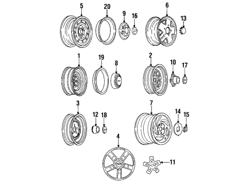 1993 GMC Jimmy Wheels, Covers & Trim Hub Cap ASSEMBLY Diagram for 15602590