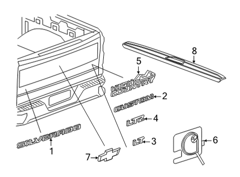 2022 Chevrolet Silverado 2500 HD Exterior Trim - Pick Up Box Nameplate Diagram for 84788952