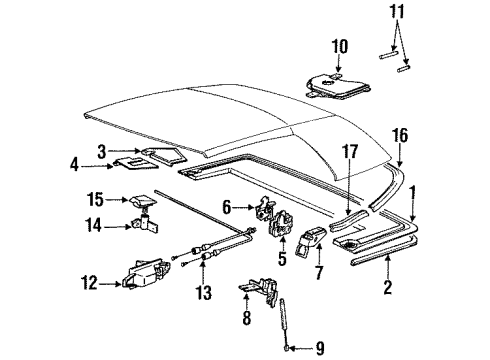 1991 BMW 325i Folding Top Hardware Cable Folding Top Flap Diagram for 51251932351