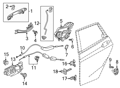 2016 Honda Fit Rear Door Latch Assembly, R Door Diagram for 72610-T0A-H01