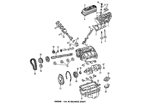 1993 GMC Sonoma Engine Parts, Mounts, Cylinder Head & Valves, Camshaft & Timing, Oil Cooler, Oil Pan, Oil Pump, Balance Shafts, Crankshaft & Bearings, Pistons, Rings & Bearings Hub-Crankshaft Pulley Diagram for 10028930