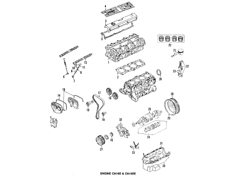 1989 Nissan Pulsar NX Engine Parts, Mounts, Cylinder Head & Valves, Camshaft & Timing, Oil Pan, Oil Pump, Crankshaft & Bearings, Pistons, Rings & Bearings Cover Assy-Front Diagram for 13500-77A01