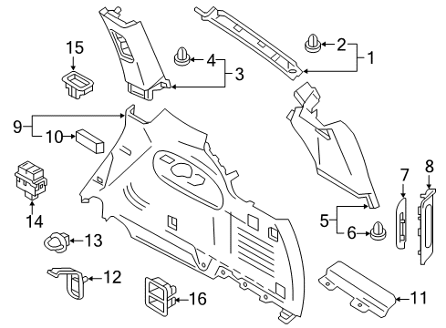 2018 Nissan Armada Interior Trim - Quarter Panels Hook-Trunk Net Diagram for 84937-5ZA0B