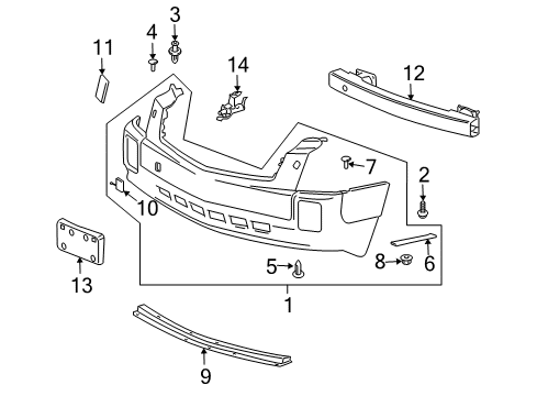 2009 Cadillac SRX Front Bumper Bumper Cover Diagram for 19121106