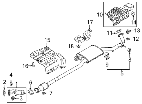 2019 Hyundai Santa Fe Exhaust Components Front Muffler Assembly Diagram for 28610-S1300