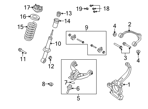 2013 Ford F-150 Front Suspension Components, Lower Control Arm, Upper Control Arm, Stabilizer Bar Shock Diagram for AL3Z-18124-GA