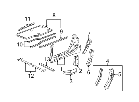 2007 Chevrolet Corvette Aperture Panel, Floor, Hinge Pillar, Lock Pillar Extension Diagram for 10325661