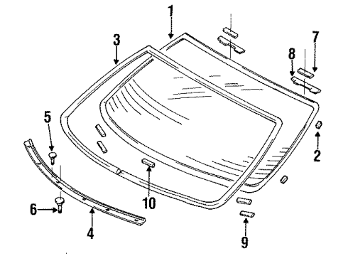 1994 Honda Civic Back Glass Spacer B, RR. Windshield Diagram for 73222-SR4-000