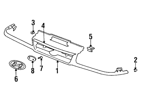 1995 Hyundai Sonata Grille & Components Tape-Symbol Mark Black Out Diagram for 86353-24300