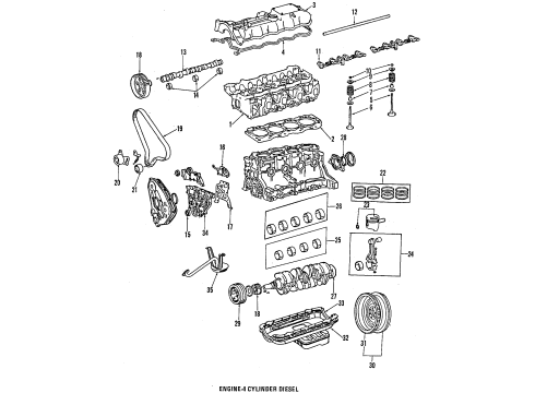 1985 Toyota Pickup Engine Parts, Mounts, Cylinder Head & Valves, Camshaft & Timing, Oil Pan, Oil Pump, Crankshaft & Bearings, Pistons, Rings & Bearings Piston Sub-Assembly, W/P Diagram for 13101-54050-02