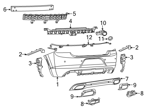 2021 Dodge Charger Parking Aid Rear Upper Bumper Cover Diagram for 5RK98TZZAD