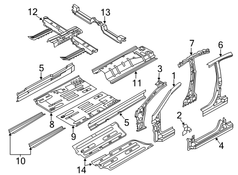 2014 Hyundai Accent Center Pillar, Hinge Pillar, Rocker, Floor & Rails Panel-Side Sill Outrer, RH Diagram for 71322-1RD25