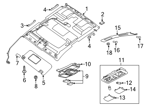 2018 Nissan Titan Interior Trim - Cab Left Sun Visor Assembly Diagram for 96401-9FT0B