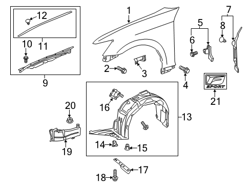 2018 Lexus GS F Fender & Components, Exterior Trim Duct Sub-Assembly, Cool Diagram for 53208-24060