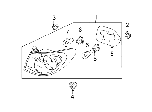 2007 Hyundai Elantra Bulbs Bulb Holder And Wiring Assembly Diagram for 92440-2H020