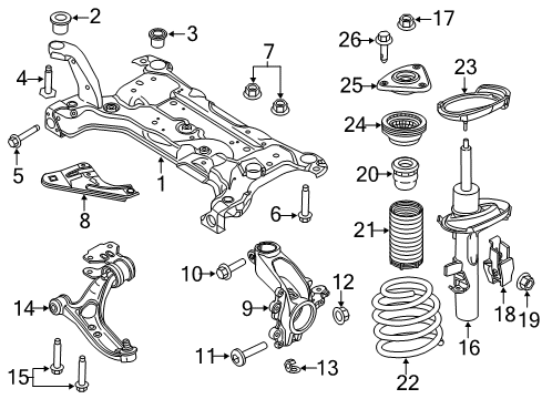 2015 Ford Focus Front Suspension Components, Lower Control Arm, Stabilizer Bar Strut Diagram for CV6Z-18124-AA