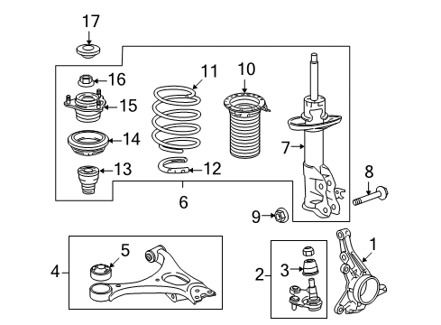 2008 Honda Civic Front Suspension Components, Lower Control Arm, Stabilizer Bar Knuckle, Right Front Diagram for 51211-SNA-010