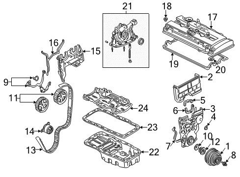 2000 Honda Civic Engine Parts, Mounts, Cylinder Head & Valves, Camshaft & Timing, Oil Pan, Oil Pump, Crankshaft & Bearings, Pistons, Rings & Bearings, Variable Valve Timing Bolt-Washer (14X31) Diagram for 90017-PR3-003