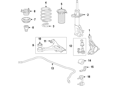 2014 Acura ILX Front Suspension Components, Lower Control Arm, Stabilizer Bar Bearing, Front Shock Absorber Diagram for 51726-TX6-A01