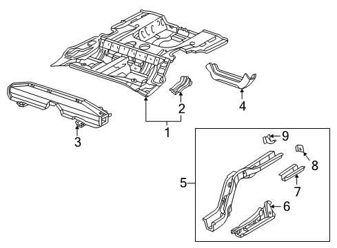 2000 Honda Accord Rear Body - Floor & Rails Crossmember, Middle Floor Diagram for 65700-S84-A00ZZ