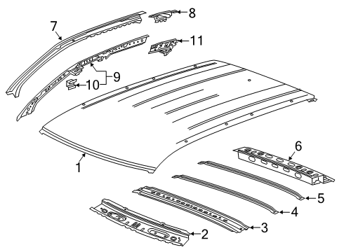 2020 Cadillac XT4 Roof & Components Inner Rail Extension Diagram for 84004679