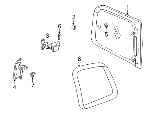 2001 Pontiac Montana Side Panel - Glass & Hardware Glass Diagram for 10349890