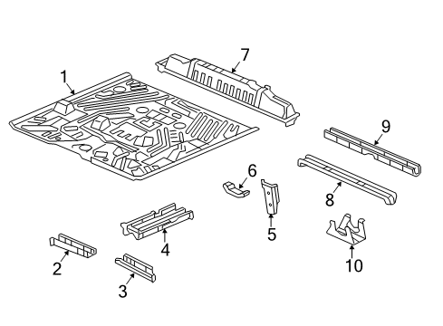 2019 Acura MDX Pillars, Rocker & Floor - Floor & Rails Panel Set, Front Floor Diagram for 04651-TZ5-A10ZZ