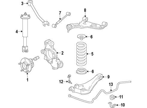 2009 Cadillac CTS Rear Suspension Components, Lower Control Arm, Upper Control Arm, Ride Control, Stabilizer Bar Rear Shock Absorber Assembly (W/ Upper Mount) Diagram for 15219476
