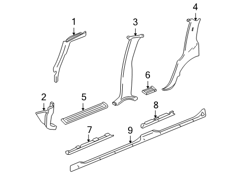 2001 GMC Yukon Interior Trim - Pillars, Rocker & Floor Molding Asm-Body Lock Pillar Garnish *Graphite Diagram for 15057539