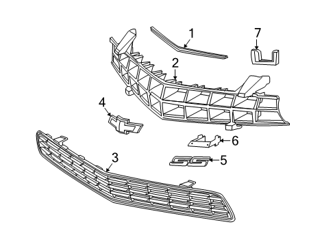 2013 Chevrolet Camaro Grille & Components Center Grille Diagram for 92243533