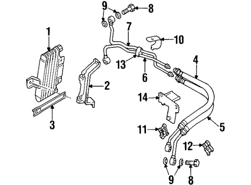 1993 Mitsubishi Montero Engine Oil Cooler Gasket-Oil Cooler Tube Diagram for MB033054