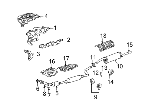 2004 Scion xB Exhaust Components, Exhaust Manifold Muffler & Pipe Diagram for 17430-21471