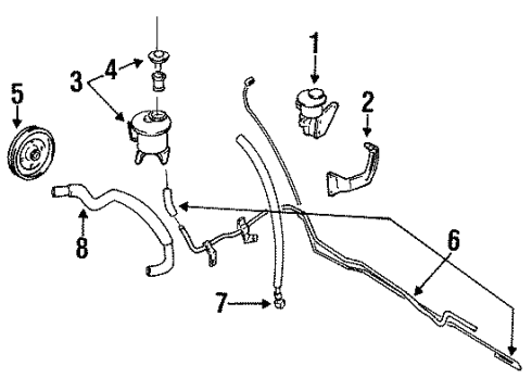 1989 Nissan Sentra Power Steering Pump & Cooler Lines Reservoir Assembly Oil Diagram for 49180-50A00