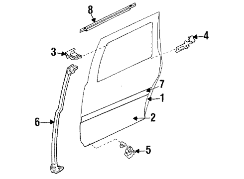 1986 Nissan Stanza Rear Door & Components, Exterior Trim Side Molding-Door LH Diagram for 82871-21R61
