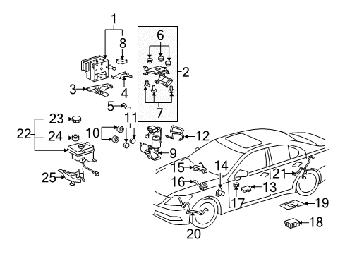 2010 Lexus LS460 ABS Components Computer Assembly, SKID Diagram for 89540-50551